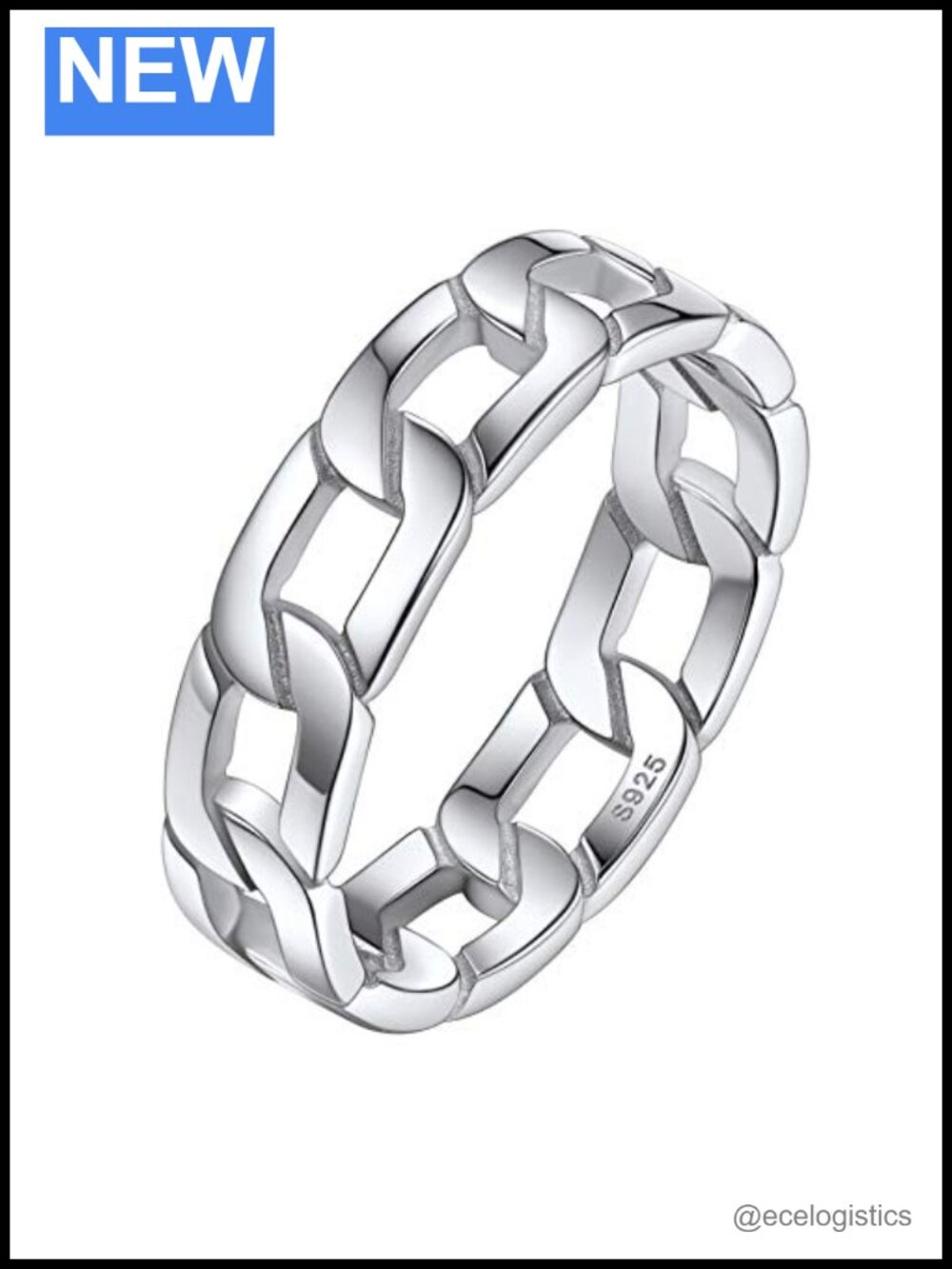 925 Sterling Silver Cuban Link Ring 5mm Comfort Fit Unisex Wedding Band